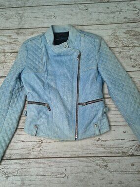 Barbara Bui Leather Jacket Quilted Denim illusion Moto Size 40